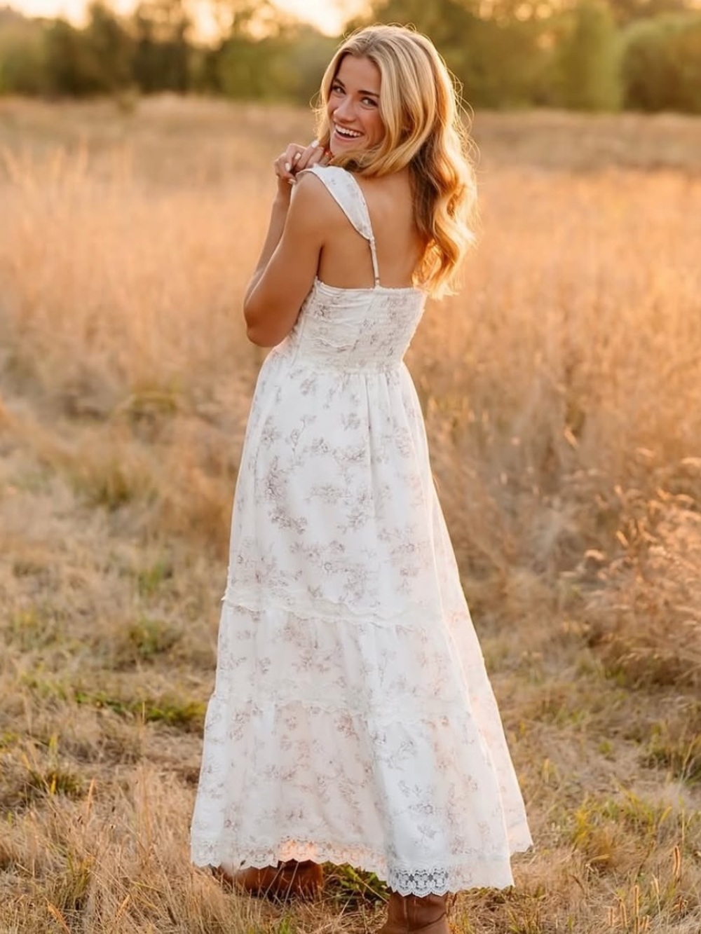 Altar'd State Stella Ivory Floral Lace Tiered Midi Dress - Picture 3 of 14
